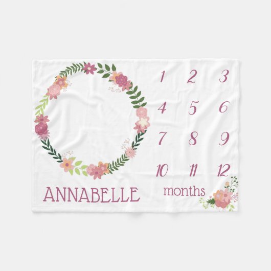 Pink Floral Wreath Baby Girl Milestone Schuppen Sc Fleecedecke (Vorderseite (Horizontal))