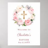 Pink floral wreath Baptism welcome Poster (Vorne)