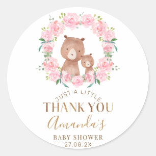 Pink Floral Wreath Bears Baby Dusche Sticker