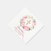 Pink floral wreath bow First Communion Serviette (Ecke)