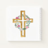 Pink Floral Wreath Cross First Communityguestbook Notizblock (Rückseite)