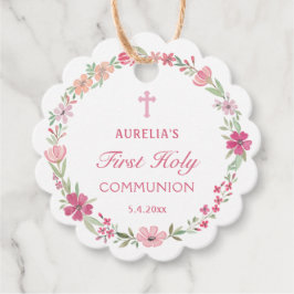 Pink Floral Wreath Erste Kommunion Gefallen Tags Geschenkanhänger
