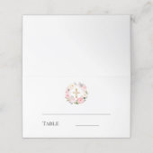 Pink floral wreath gold cross baptism platzkarte (Außenseite Aufgefaltet)