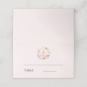 Pink floral wreath gold cross baptism platzkarte (Außenseite Aufgefaltet)