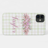 Pink Floral Wreath Green Gingham Case-Mate iPhone Hülle (Rückseite (Horizontal))