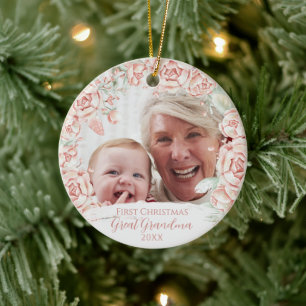 Pink Floral Wreath Große Oma Erstes Weihnachtsfest Keramik Ornament