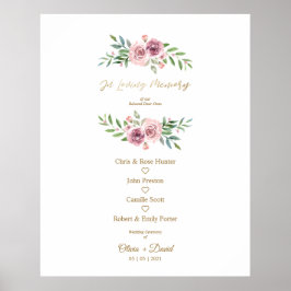 Pink Floral Wreath In Loving Memory Wedding Table Poster