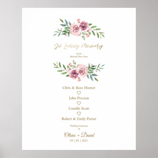 Pink Floral Wreath In Loving Memory Wedding Table Poster (Vorne)