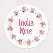 Pink Floral Wreath Individuelle Name School Labels Etiketten (Design 2)