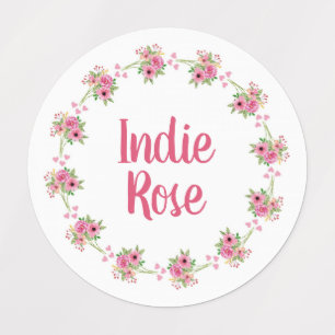 Pink Floral Wreath Individuelle Name School Labels Etiketten