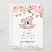 Pink Floral Wreath Koala Einladung zum Geburtstag (Vorderseite)