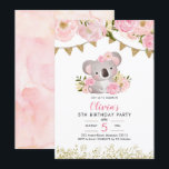 Pink Floral Wreath Koala Einladung zum Geburtstag<br><div class="desc">Pink Floral Wreath Koala Einladung zum Geburtstag</div>