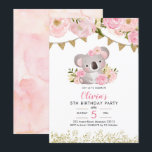 Pink Floral Wreath Koala Einladung zum Geburtstag<br><div class="desc">Pink Floral Wreath Koala Einladung zum Geburtstag</div>