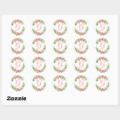 Pink Floral Wreath Monogram Aufkleber (Blatt)