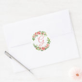 Pink Floral Wreath Monogram Aufkleber (Umschlag)