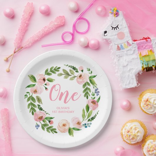 Pink Floral Wreath Monogram Birthday Party Teller (Party)