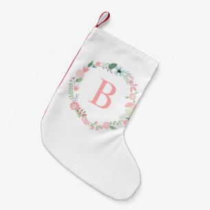 Pink Floral Wreath Monogramm Kleiner Weihnachtsstrumpf
