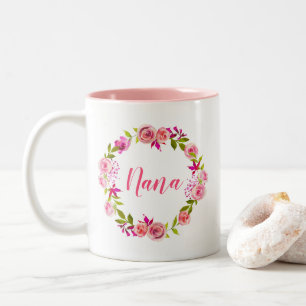 Pink Floral Wreath Mutter-Tag Geschenk für Nana Zweifarbige Tasse