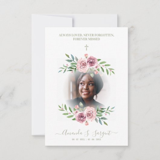 Pink Floral Wreath Photo Funeral Service Dear Ones (Vorderseite)
