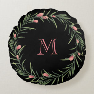 Pink Floral Wreath Rundes Kissen
