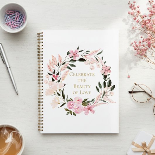 Pink Floral Wreath Spiral Notebook Planer