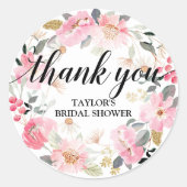 Pink Floral Wreath Vielen Dank Runder Aufkleber (Vorderseite)