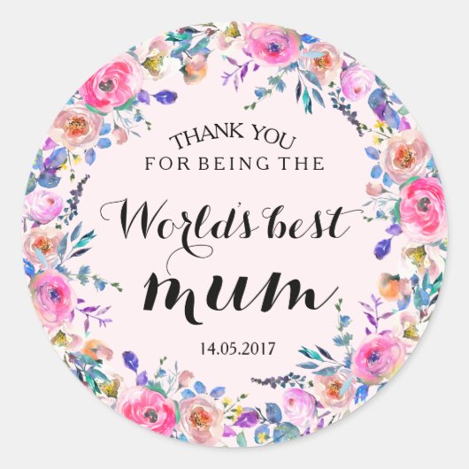 Pink Floral Wreath Wedding Sticker (Vorderseite)