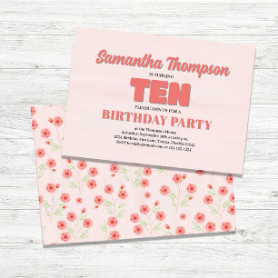 Pink Floral Zehnte Geburtstagskameraden Party Vorl Einladung