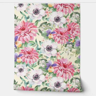Pink Floral Zinnias White Poppies Stiefmütterchen Tapete