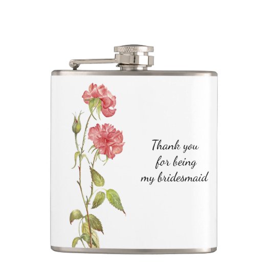 Pink florale Aquarellmaid Vielen Dank Flachmann (Vorderseite)