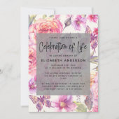 Pink-florale Gedenkfeier Einladung (Vorderseite)