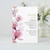 Pink-florale Gedenkfeier zur Beerdigung des Lebens Dankeskarte (Stehend Vorderseite)