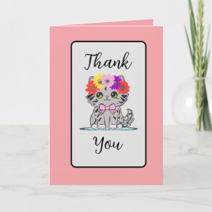 Pink florale Kitty geklappt Danke Karte