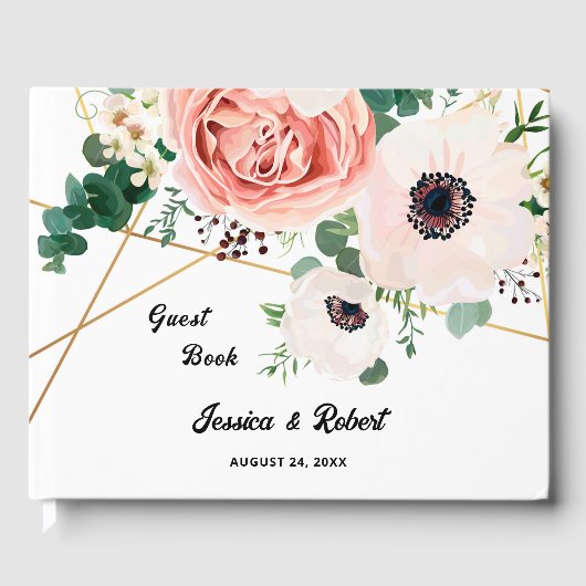 Pink florale Pastel Blume Braut Groom Hochzeit Gästebuch (Vorderseite)