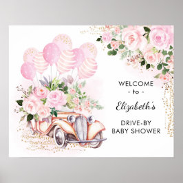 Pink florales Auto mit Babydusche Empfang Poster