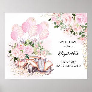 Pink florales Auto mit Babydusche Empfang Poster