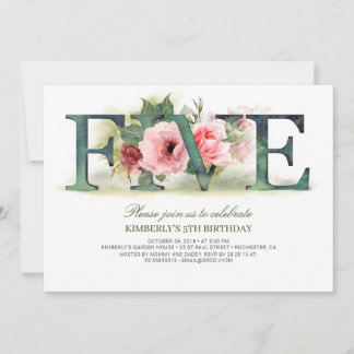 Pink Florals 5 | 5. Geburtstagsparty Einladung