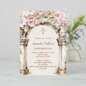 Pink florals arch beige rose gold Confirmation Folieneinladung (Stehend vorne)
