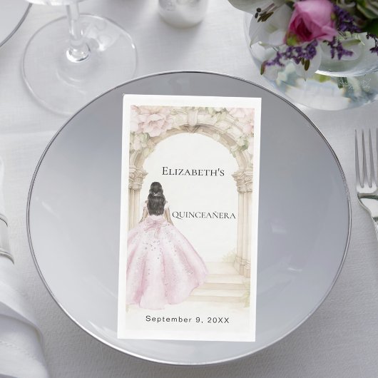 Pink florals arch dress Quinceanera Serviette