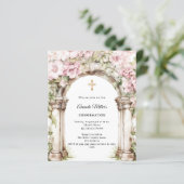 Pink florals arch girl Confirmation invitation (Stehend Vorderseite)