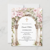 Pink florals arch girl Confirmation invitation (Vorderseite)