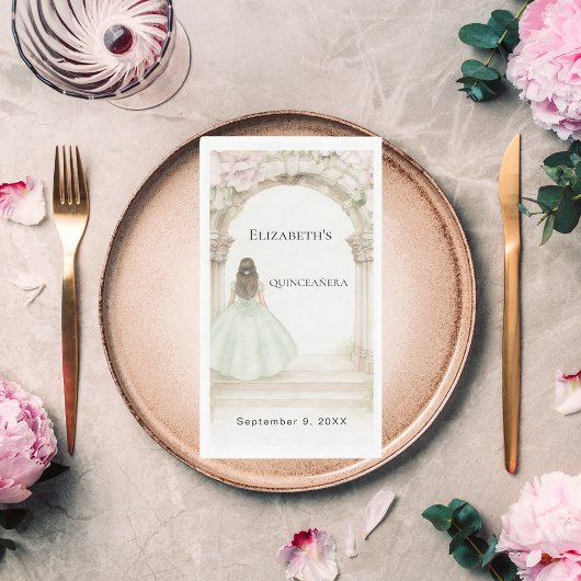 Pink florals arch green dress birthday luncheon serviette