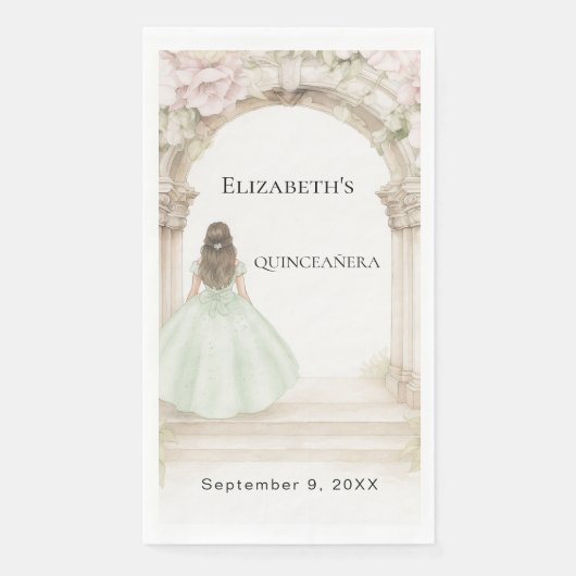 Pink florals arch green dress birthday luncheon serviette (Vorderseite)