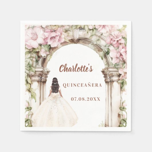 Pink florals arch ivory dress Quinceanera Serviette (Vorderseite)