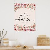 Pink Florals Brautparty Begrüßungszeichen Poster (Küche)