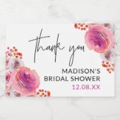 Pink Florals Brautparty Vielen Dank Schaumweinetikett (Einzelnes Label)