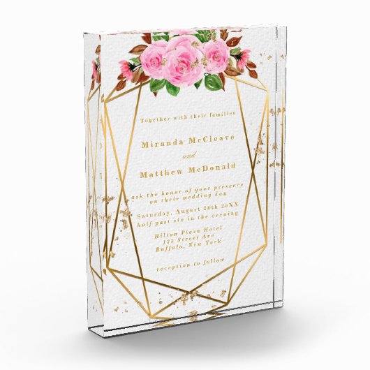 Pink Florals Geometric Keepake Wedding Einladung Fotoblock (Links)