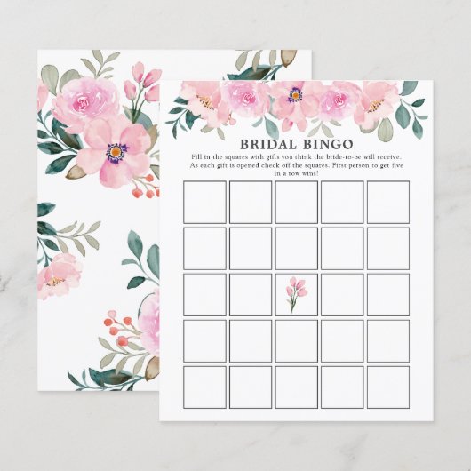 Pink Florals Greenery Brautparty Bingo Game (Vorne/Hinten)