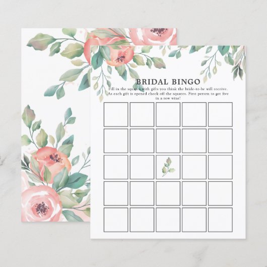Pink Florals Greenery Brautparty Bingo Game (Vorne/Hinten)