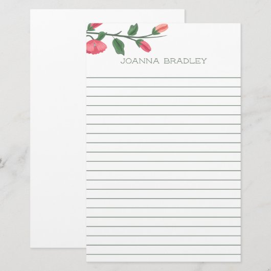 Pink Florals Linde Briefpapier (Vorne/Hinten)